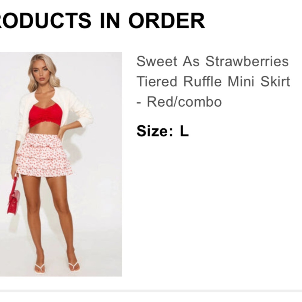 Fashion Nova Red and White Tiered Ruffle Mini Skirt